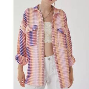Urban Outfitters BDG S Rainbow Waffle Texture Button Up Shirt Jacket Oversized